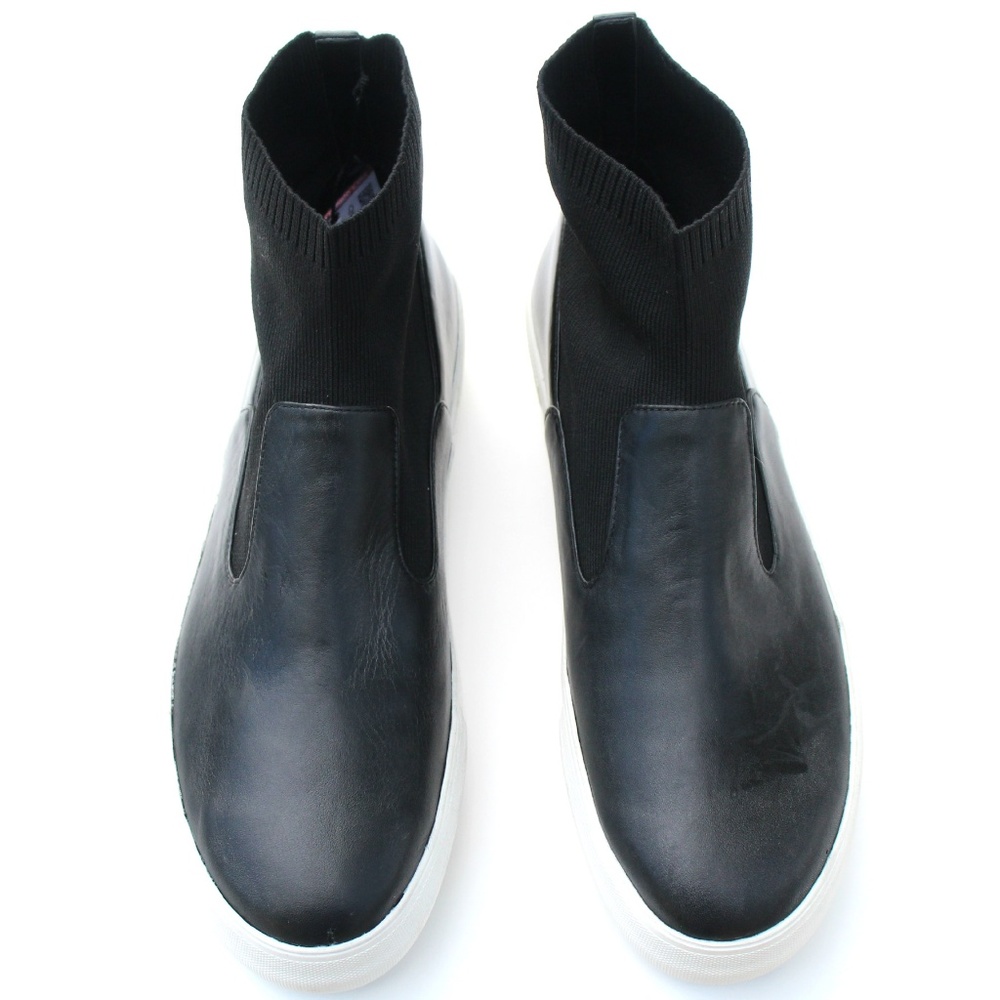ZARA WOMAN BLACK/WHITE LEATHER/FABRIC ANKLE BOOTS